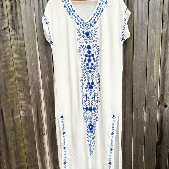 Dresses & Skirts - White and Blue Embroidered Maxi Dress